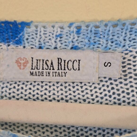 Luisa Ricci Made In Italy Lightweight Blue Floral Short Sleeve Sweater Size S - Picture 3 of 5